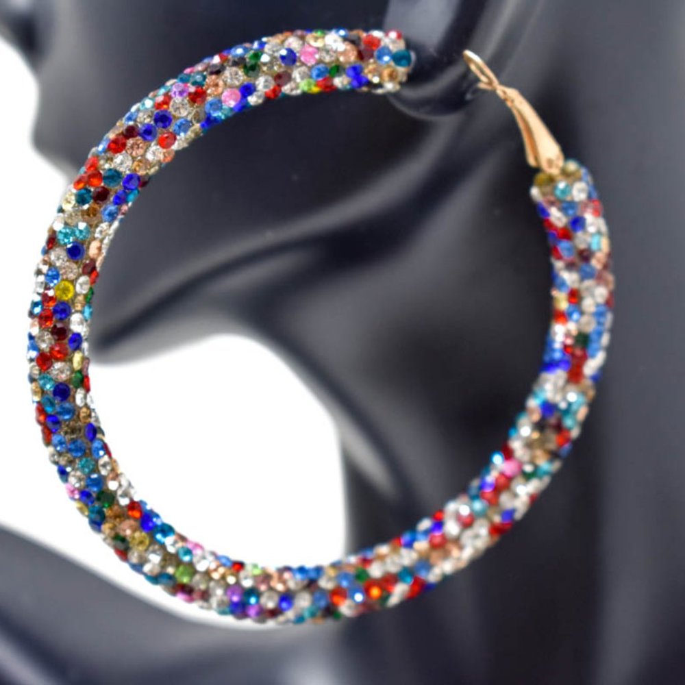 2.5" Multicolor Pave Wrap Rhinestone Hoop Earrings